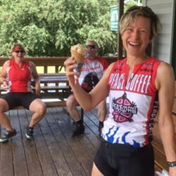 another ice cream stop Rider with an ice cream cone